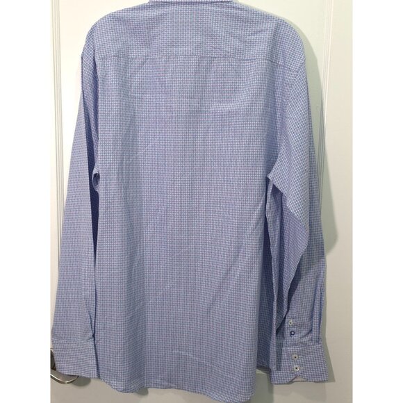 NWT Quieti Men's Large Button-Down Shirt Blue & Purple Checkered Pattern 100% Fi - Picture 8 of 12